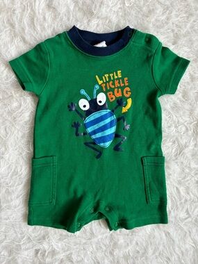Circo Cutesy Green One Piece Shorts Romper with Colorful Bug Graphic